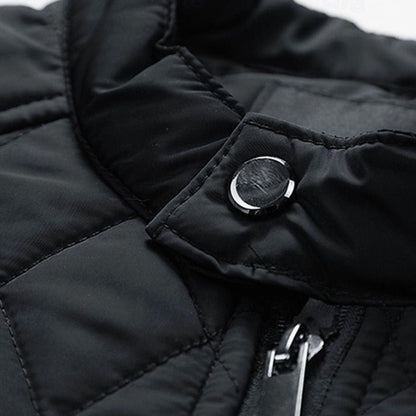 Cozy Diamond Quilted Moto Jacket for Men with Stand Collar Long Sleeve Full Zip Bomber Winter Style