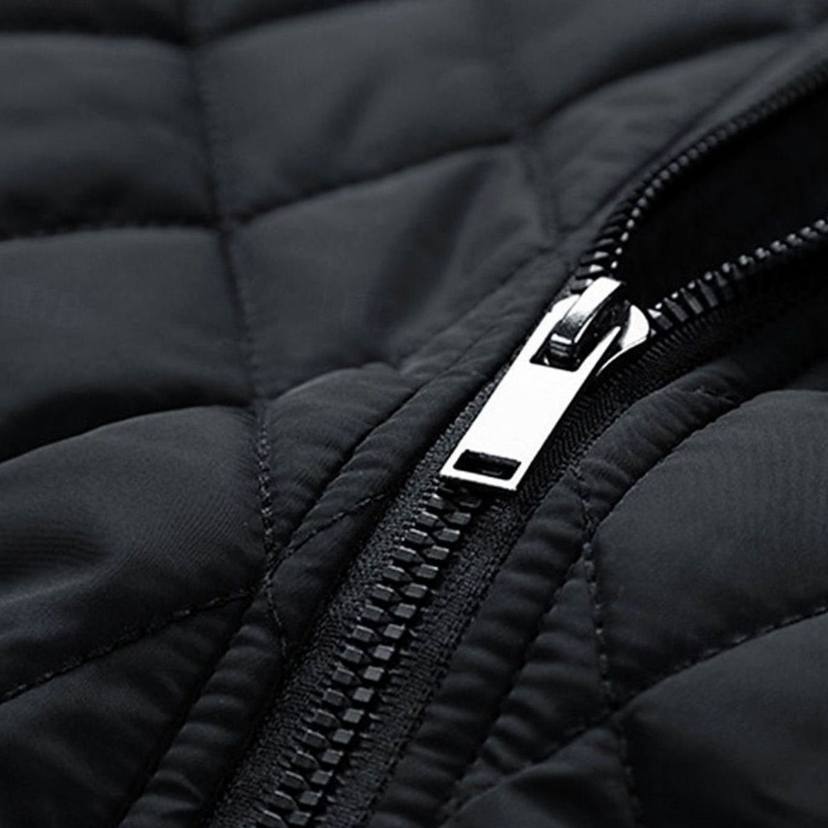 Cozy Diamond Quilted Moto Jacket for Men with Stand Collar Long Sleeve Full Zip Bomber Winter Style
