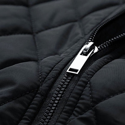 Cozy Diamond Quilted Moto Jacket for Men with Stand Collar Long Sleeve Full Zip Bomber Winter Style