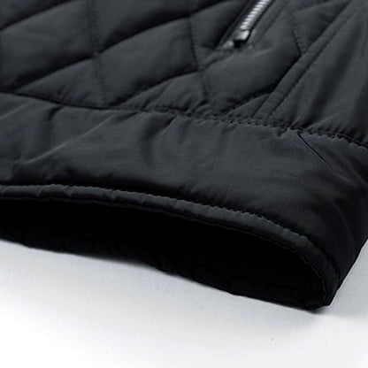 Cozy Diamond Quilted Moto Jacket for Men with Stand Collar Long Sleeve Full Zip Bomber Winter Style