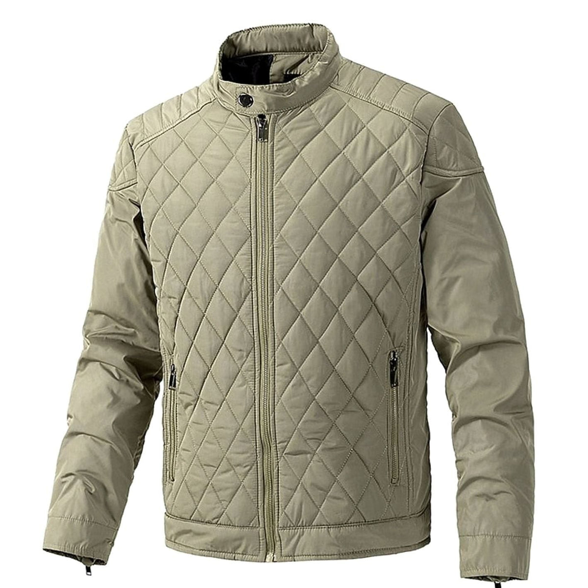 Cozy Diamond Quilted Moto Jacket for Men with Stand Collar Long Sleeve Full Zip Bomber Winter Style