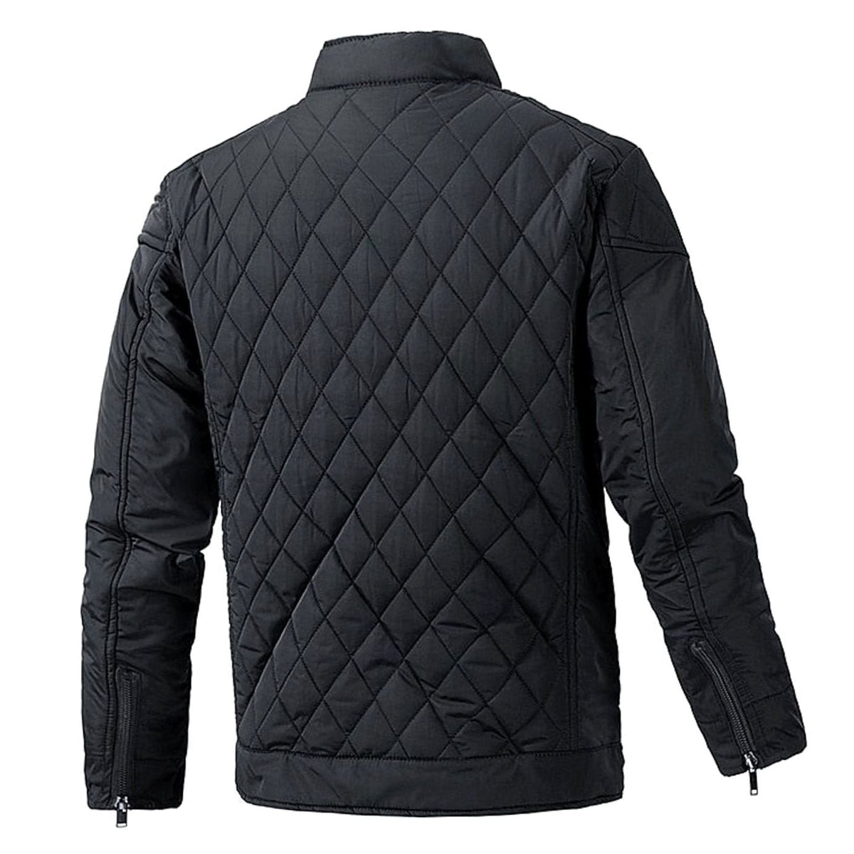 Cozy Diamond Quilted Moto Jacket for Men with Stand Collar Long Sleeve Full Zip Bomber Winter Style
