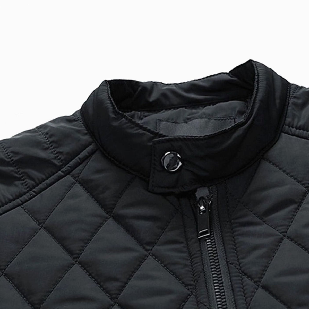 Cozy Diamond Quilted Moto Jacket for Men with Stand Collar Long Sleeve Full Zip Bomber Winter Style