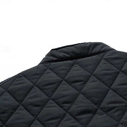 Cozy Diamond Quilted Moto Jacket for Men with Stand Collar Long Sleeve Full Zip Bomber Winter Style