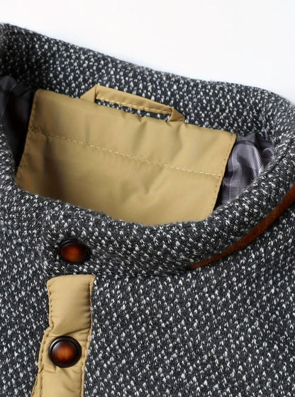 Cozy Diamond Quilted Jacket for Men with Stand Collar Long Sleeve Snap Front Insulated Winter Style