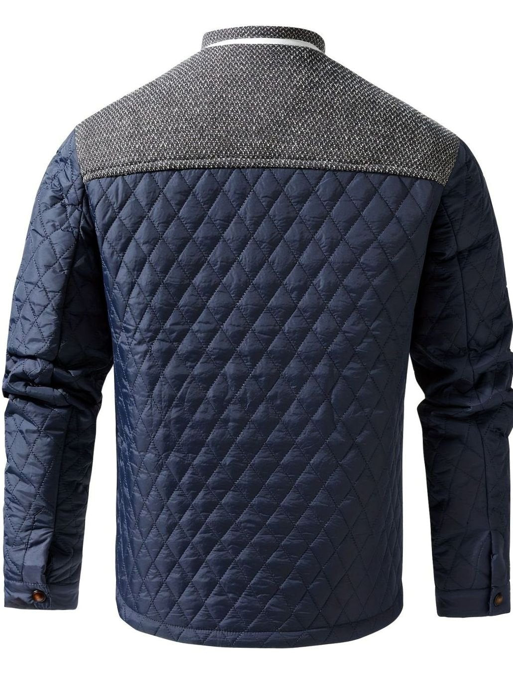 Cozy Diamond Quilted Jacket for Men with Stand Collar Long Sleeve Snap Front Insulated Winter Style