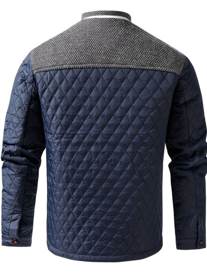 Cozy Diamond Quilted Jacket for Men with Stand Collar Long Sleeve Snap Front Insulated Winter Style