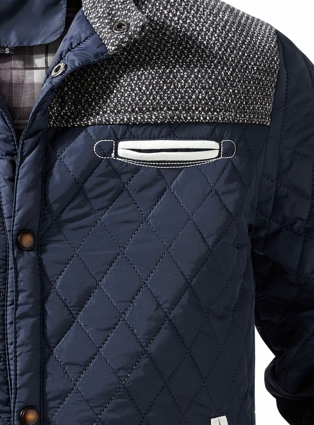 Cozy Diamond Quilted Jacket for Men with Stand Collar Long Sleeve Snap Front Insulated Winter Style