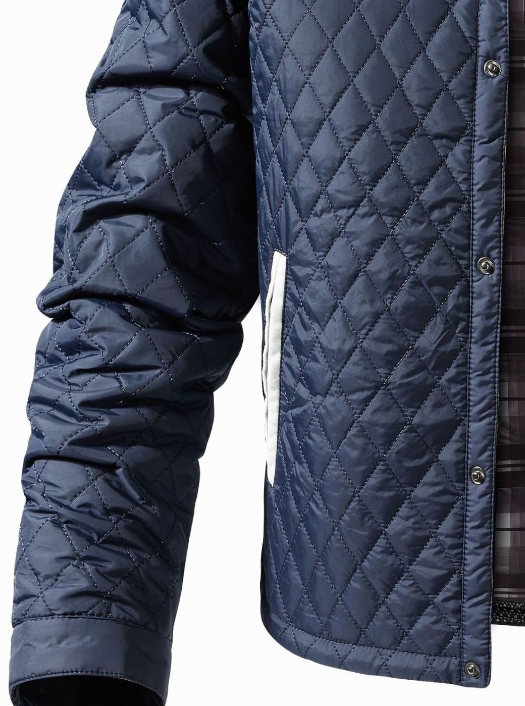 Cozy Diamond Quilted Jacket for Men with Stand Collar Long Sleeve Snap Front Insulated Winter Style