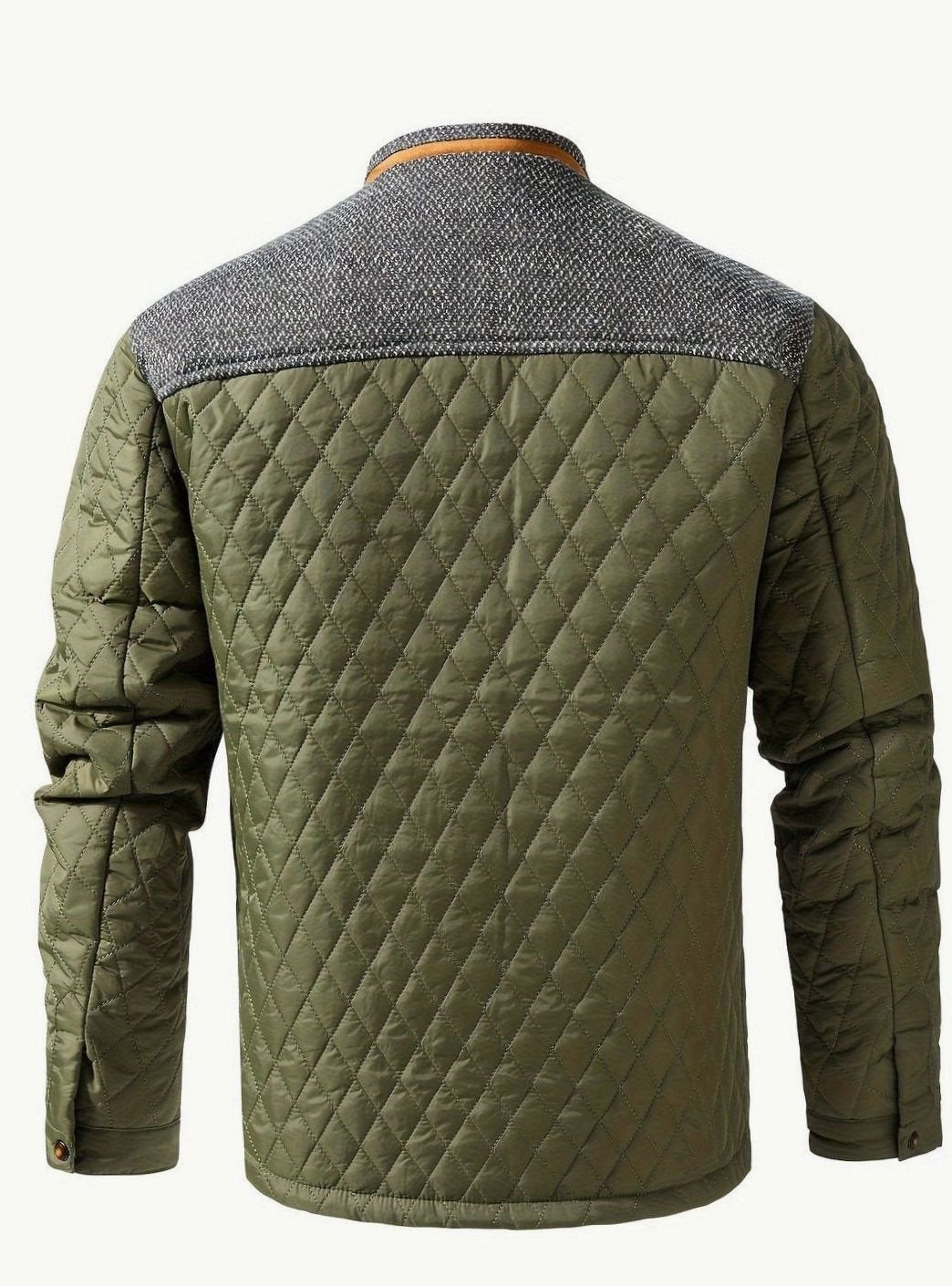 Cozy Diamond Quilted Jacket for Men with Stand Collar Long Sleeve Snap Front Insulated Winter Style
