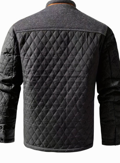 Cozy Diamond Quilted Jacket for Men with Stand Collar Long Sleeve Snap Front Insulated Winter Style