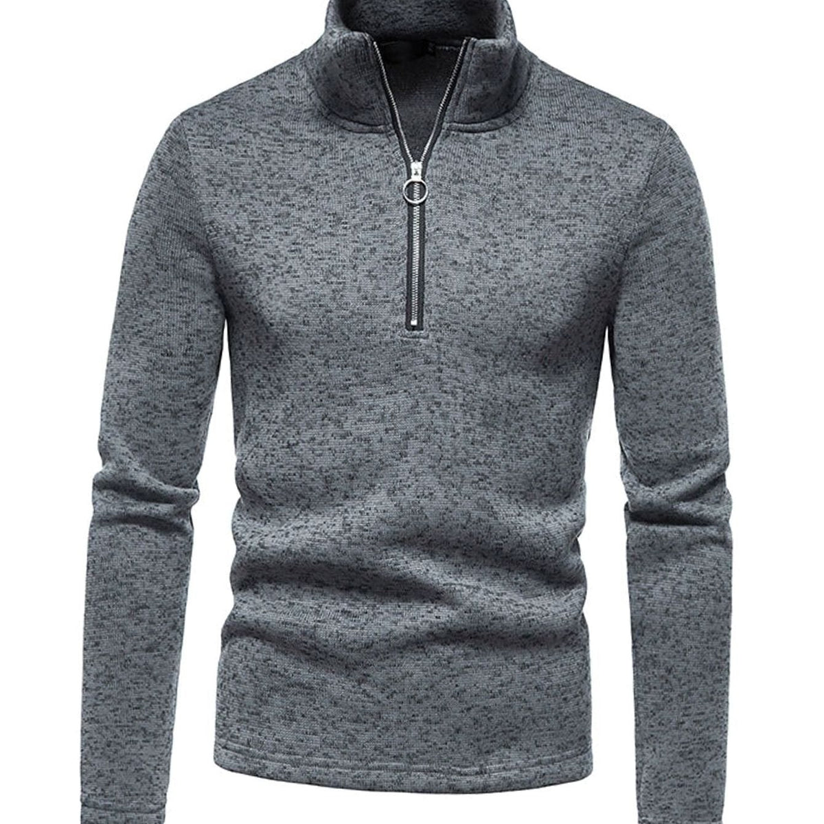 Cozy Marled Knit Quarter-Zip Sweater for Men with Mock Neck Long Sleeve Pullover Ribbed Winter Style