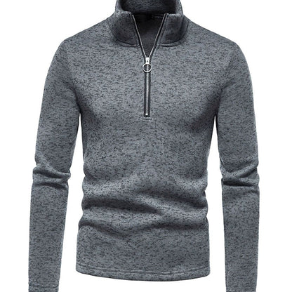 Cozy Marled Knit Quarter-Zip Sweater for Men with Mock Neck Long Sleeve Pullover Ribbed Winter Style
