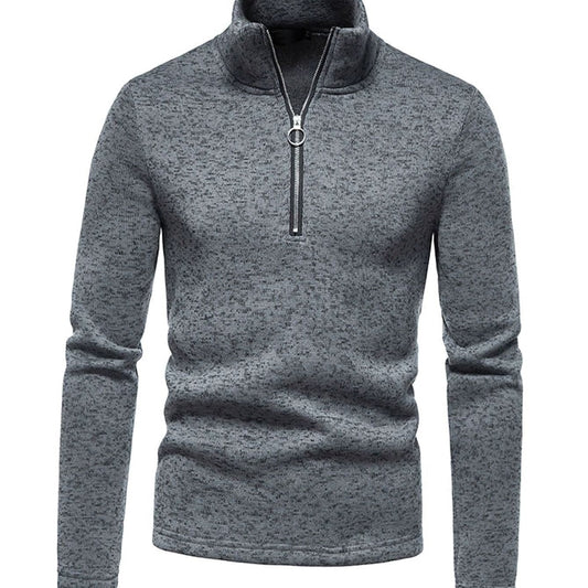 Cozy Marled Knit Quarter-Zip Sweater for Men with Mock Neck Long Sleeve Pullover Ribbed Winter Style