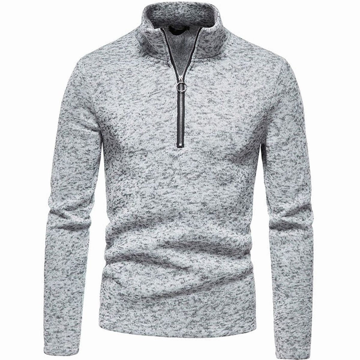 Cozy Marled Knit Quarter-Zip Sweater for Men with Mock Neck Long Sleeve Pullover Ribbed Winter Style