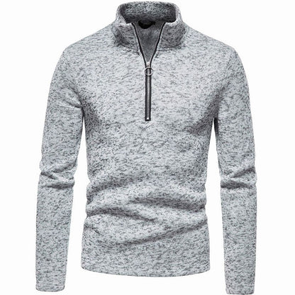 Cozy Marled Knit Quarter-Zip Sweater for Men with Mock Neck Long Sleeve Pullover Ribbed Winter Style