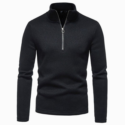 Cozy Marled Knit Quarter-Zip Sweater for Men with Mock Neck Long Sleeve Pullover Ribbed Winter Style