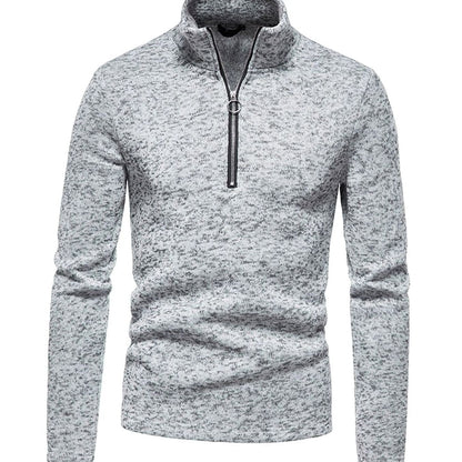 Cozy Marled Knit Quarter-Zip Sweater for Men with Mock Neck Long Sleeve Pullover Ribbed Winter Style