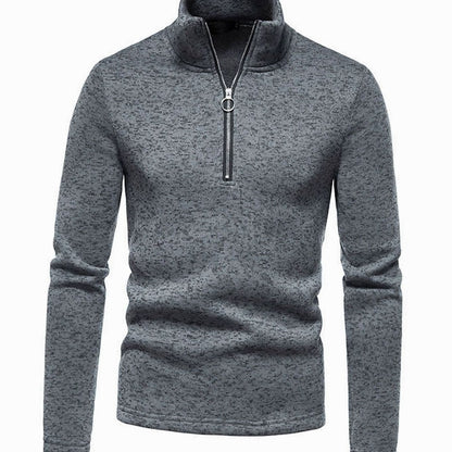 Cozy Marled Knit Quarter-Zip Sweater for Men with Mock Neck Long Sleeve Pullover Ribbed Winter Style
