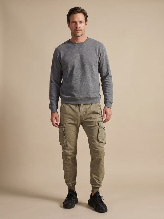 Rugged Cargo Jogger Pants for Men with Elastic Waist Drawstring Flap Pocket Tapered Style