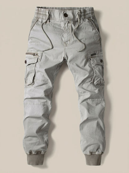 Rugged Cargo Jogger Pants for Men with Elastic Waist Drawstring Flap Pocket Tapered Style