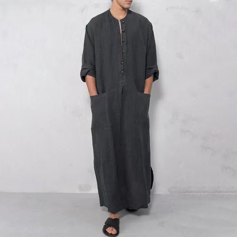 Effortless Linen Tunics for Women with Stand Collar Button Placket Relaxed Maxi Style