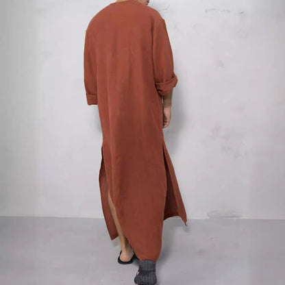 Effortless Linen Tunics for Women with Stand Collar Button Placket Relaxed Maxi Style