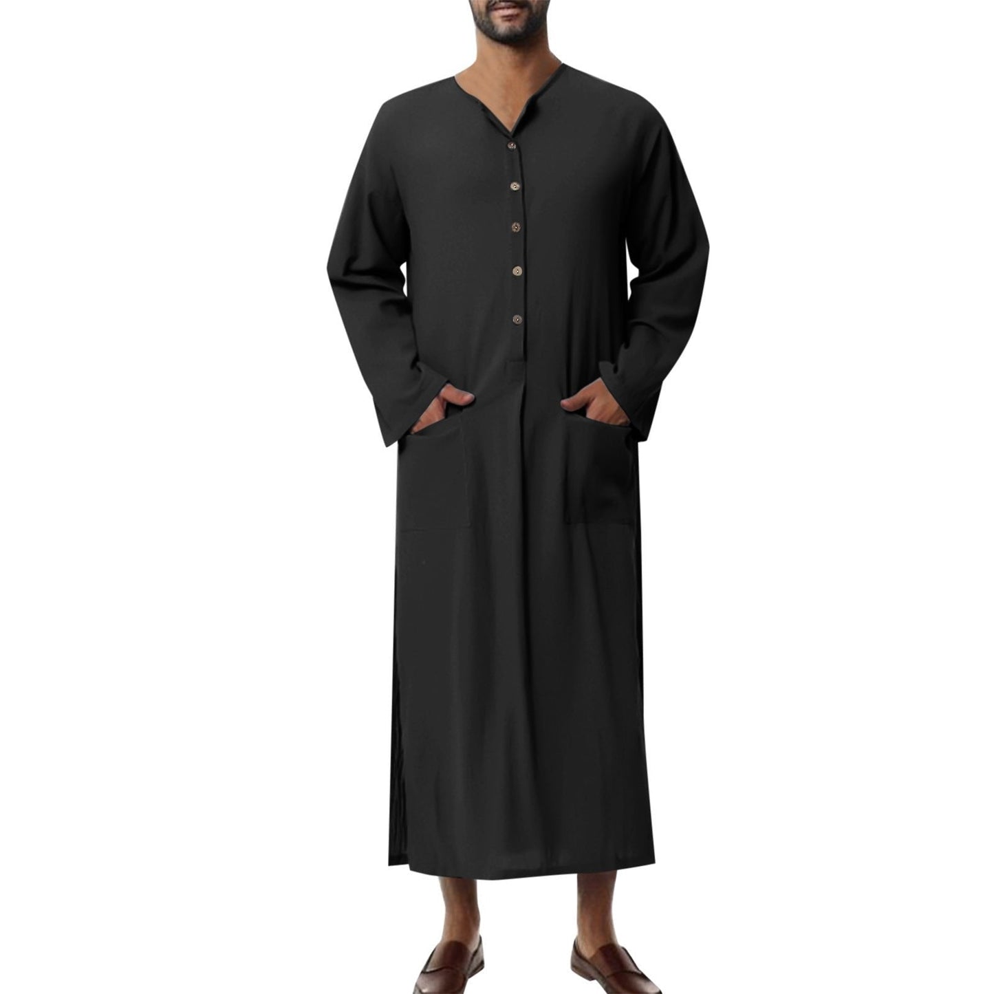 Effortless Linen Tunics for Women with Stand Collar Button Placket Relaxed Maxi Style