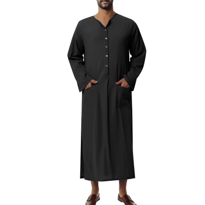 Effortless Linen Tunics for Women with Stand Collar Button Placket Relaxed Maxi Style