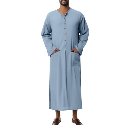 Effortless Linen Tunics for Women with Stand Collar Button Placket Relaxed Maxi Style