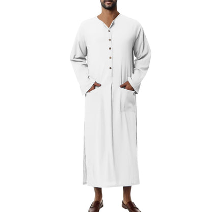 Effortless Linen Tunics for Women with Stand Collar Button Placket Relaxed Maxi Style
