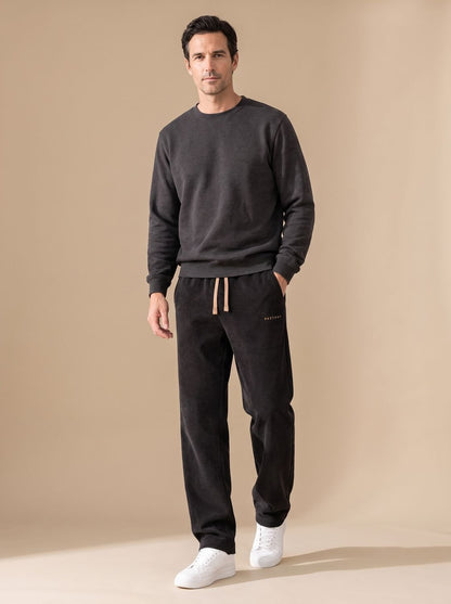Cozy Corduroy Drawstring Pants for Men with Elastic Waist Straight Leg Relaxed Pocket Style
