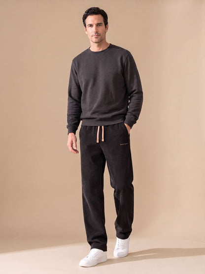 Cozy Corduroy Drawstring Pants for Men with Elastic Waist Straight Leg Relaxed Pocket Style