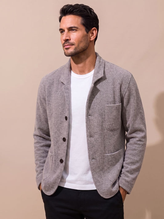Cozy Knit Blazer Cardigan for Men with Notch Lapel Long Sleeve Button Front Slim Fit Style