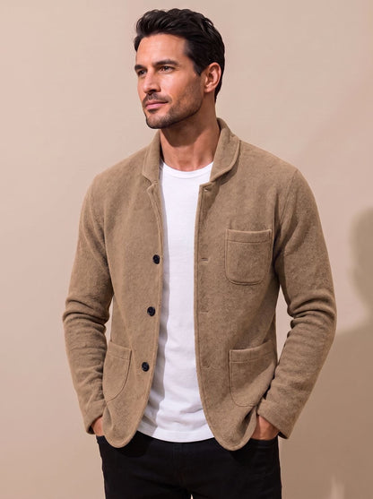 Cozy Knit Blazer Cardigan for Men with Notch Lapel Long Sleeve Button Front Slim Fit Style
