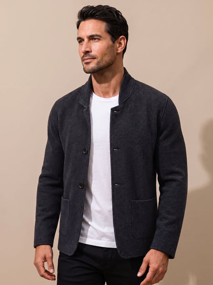 Cozy Knit Blazer Cardigan for Men with Notch Lapel Long Sleeve Button Front Slim Fit Style