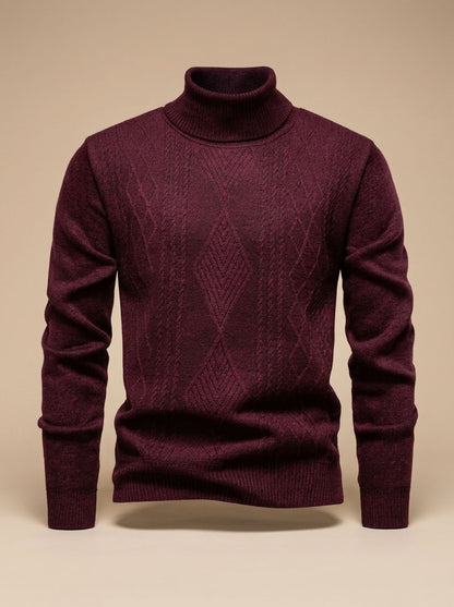 Cozy Cable Knit Turtleneck Sweater for Men with Roll Neck Long Sleeve Slim Fit Ribbed Winter Style