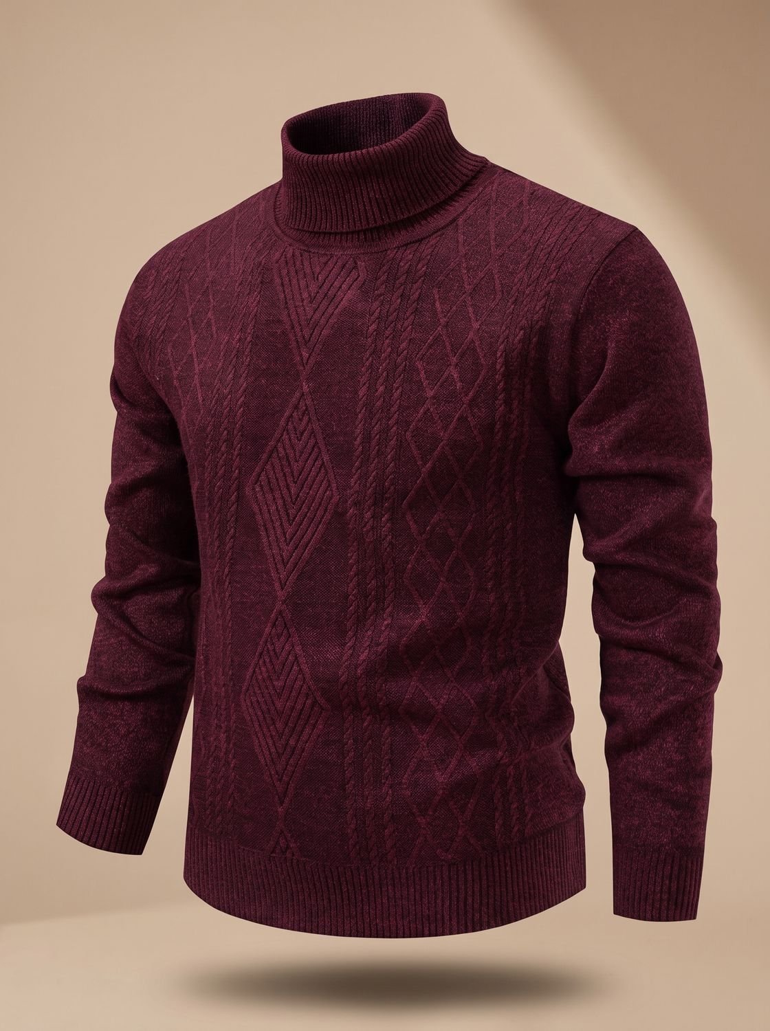 Cozy Cable Knit Turtleneck Sweater for Men with Roll Neck Long Sleeve Slim Fit Ribbed Winter Style