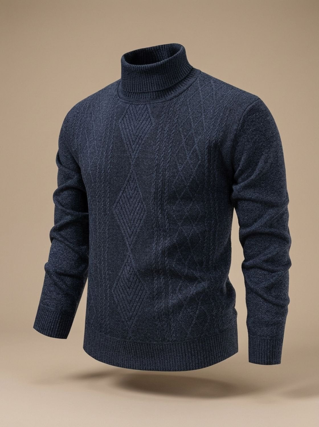 Cozy Cable Knit Turtleneck Sweater for Men with Roll Neck Long Sleeve Slim Fit Ribbed Winter Style