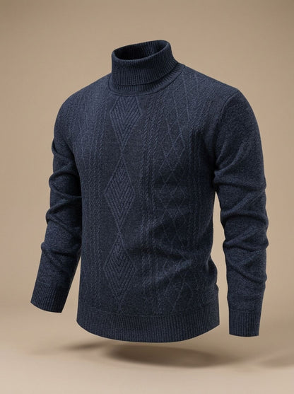 Cozy Cable Knit Turtleneck Sweater for Men with Roll Neck Long Sleeve Slim Fit Ribbed Winter Style