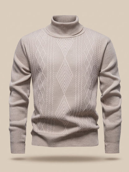 Cozy Cable Knit Turtleneck Sweater for Men with Roll Neck Long Sleeve Slim Fit Ribbed Winter Style