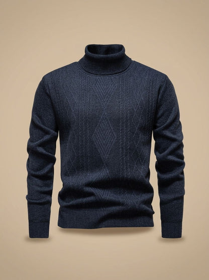 Cozy Cable Knit Turtleneck Sweater for Men with Roll Neck Long Sleeve Slim Fit Ribbed Winter Style