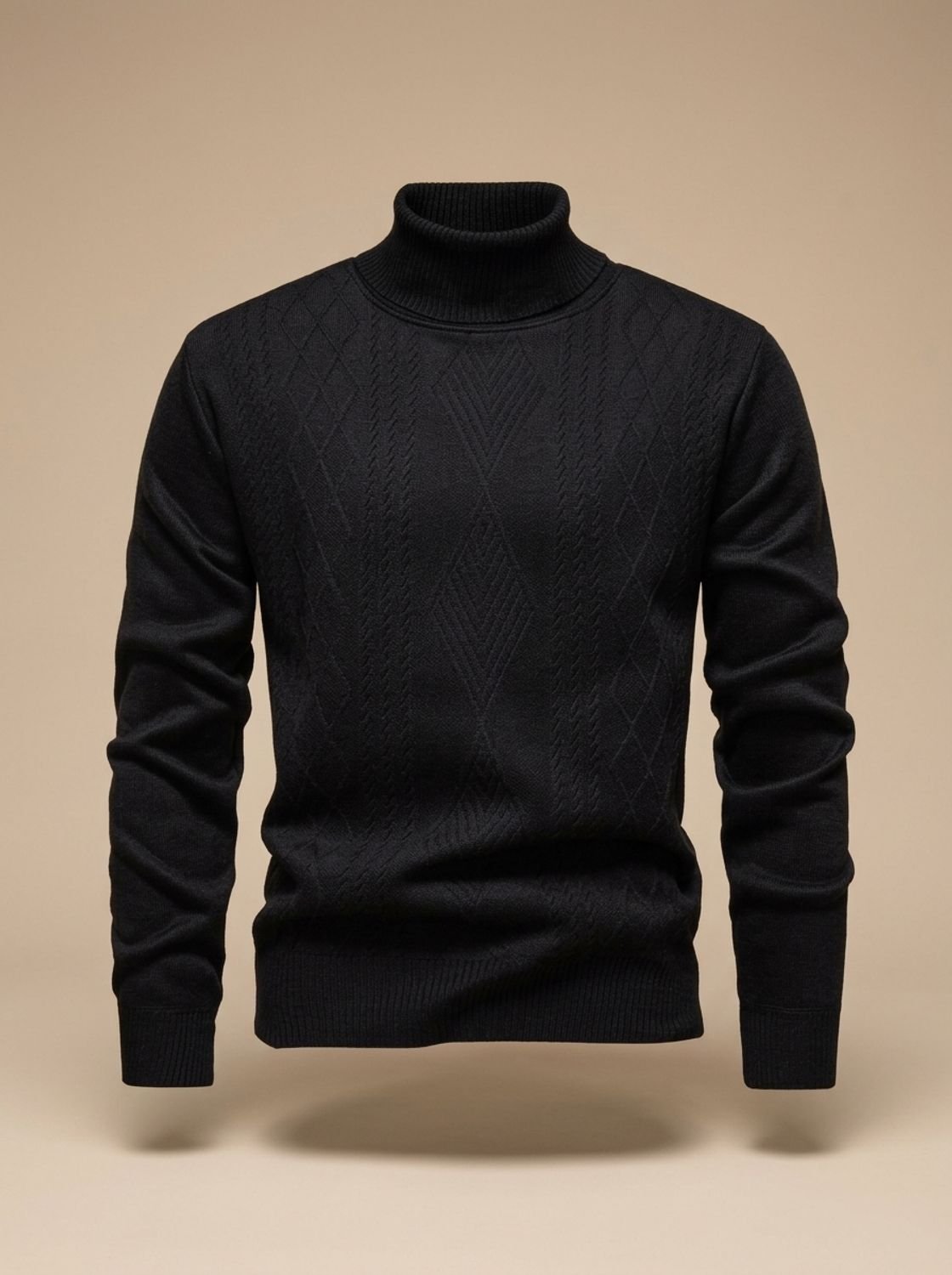 Cozy Cable Knit Turtleneck Sweater for Men with Roll Neck Long Sleeve Slim Fit Ribbed Winter Style