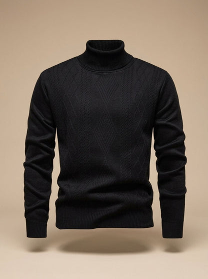 Cozy Cable Knit Turtleneck Sweater for Men with Roll Neck Long Sleeve Slim Fit Ribbed Winter Style