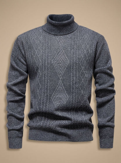 Cozy Cable Knit Turtleneck Sweater for Men with Roll Neck Long Sleeve Slim Fit Ribbed Winter Style