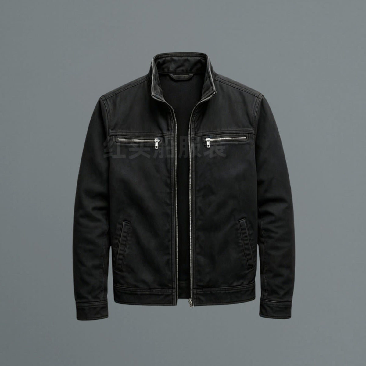 Rugged Stand Collar Bomber Jacket for Men with Full Zip Long Sleeve Zip Pocket Slim Fit Style
