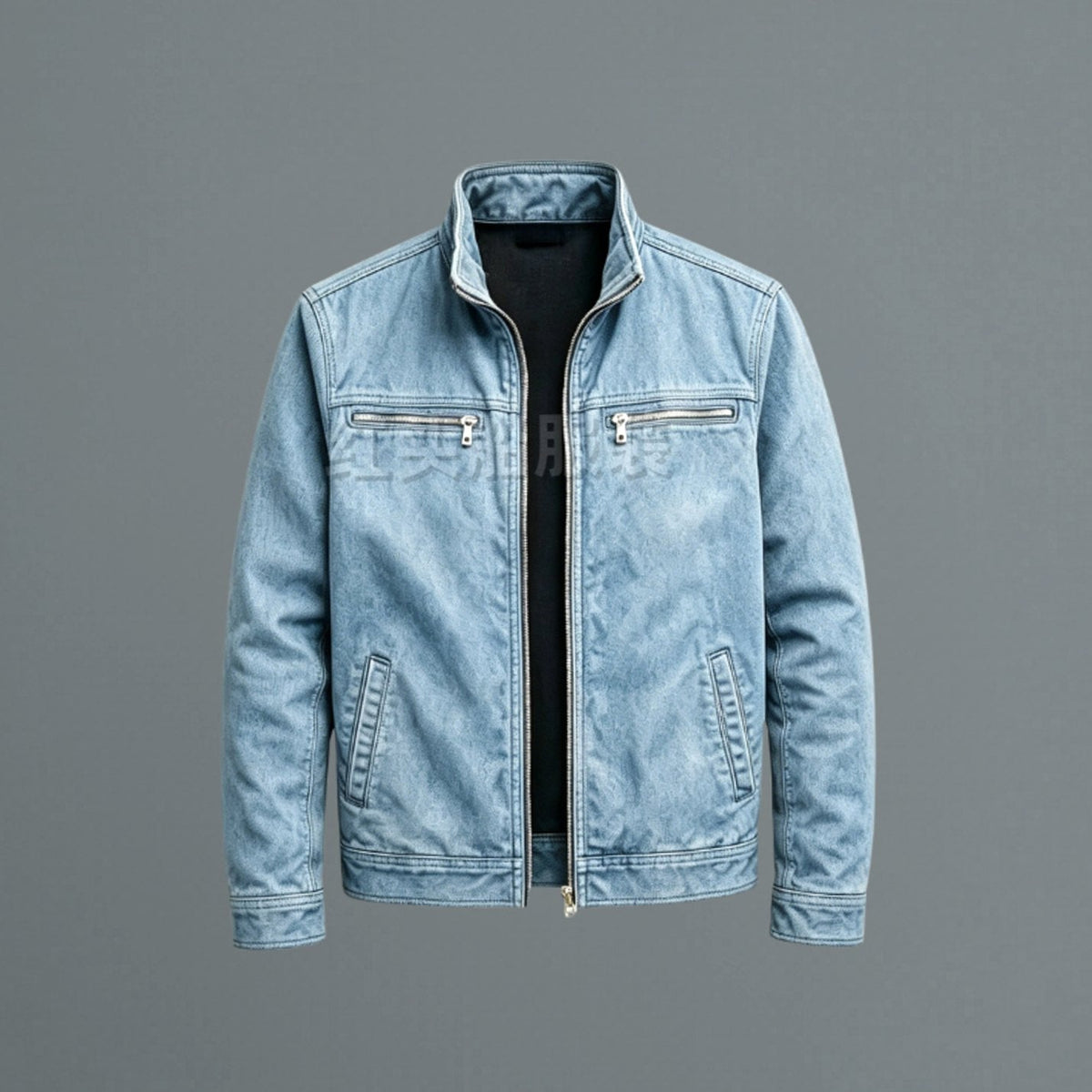 Rugged Stand Collar Bomber Jacket for Men with Full Zip Long Sleeve Zip Pocket Slim Fit Style