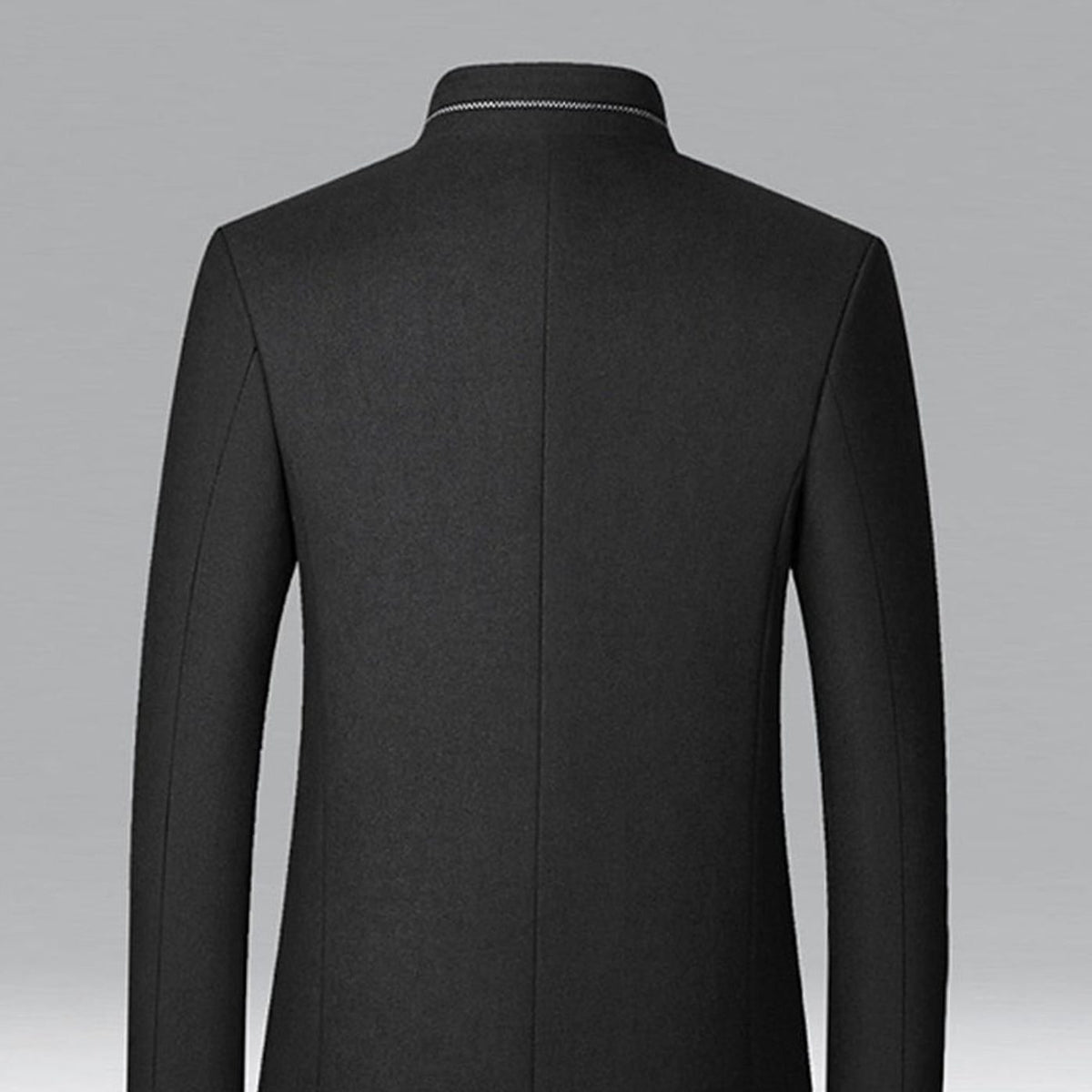 Cozy Wool Coat for Men with Stand Collar Long Sleeve Button Front Tailored Overcoat Winter Style