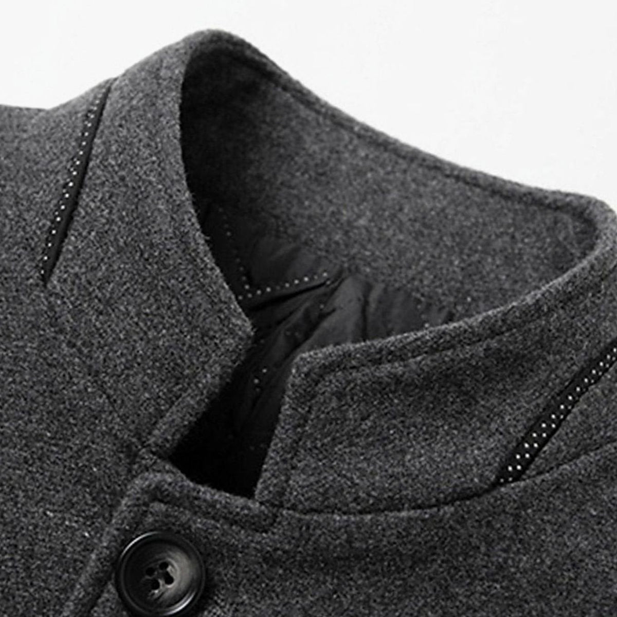 Cozy Wool Coat for Men with Stand Collar Long Sleeve Button Front Tailored Overcoat Winter Style