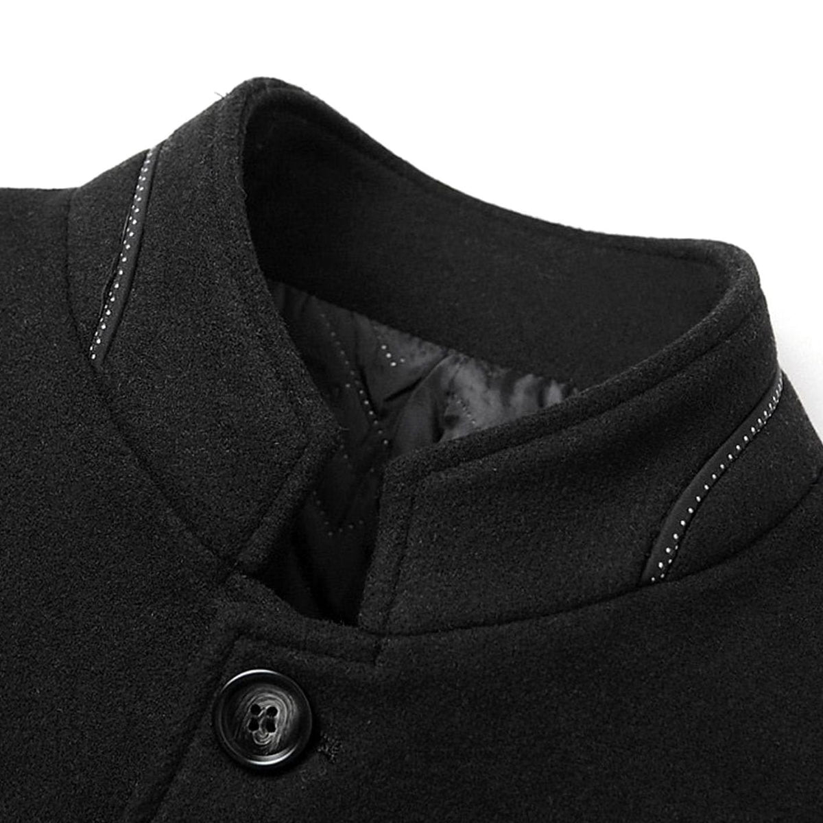 Cozy Wool Coat for Men with Stand Collar Long Sleeve Button Front Tailored Overcoat Winter Style